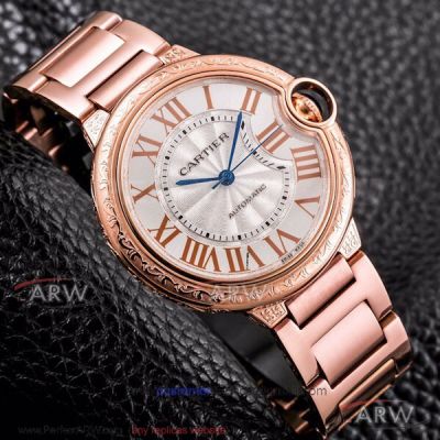 V6 Factory Ballon Bleu De Cartier 904L Rose Gold Textured Case Silver Face Automatic Couple Watch